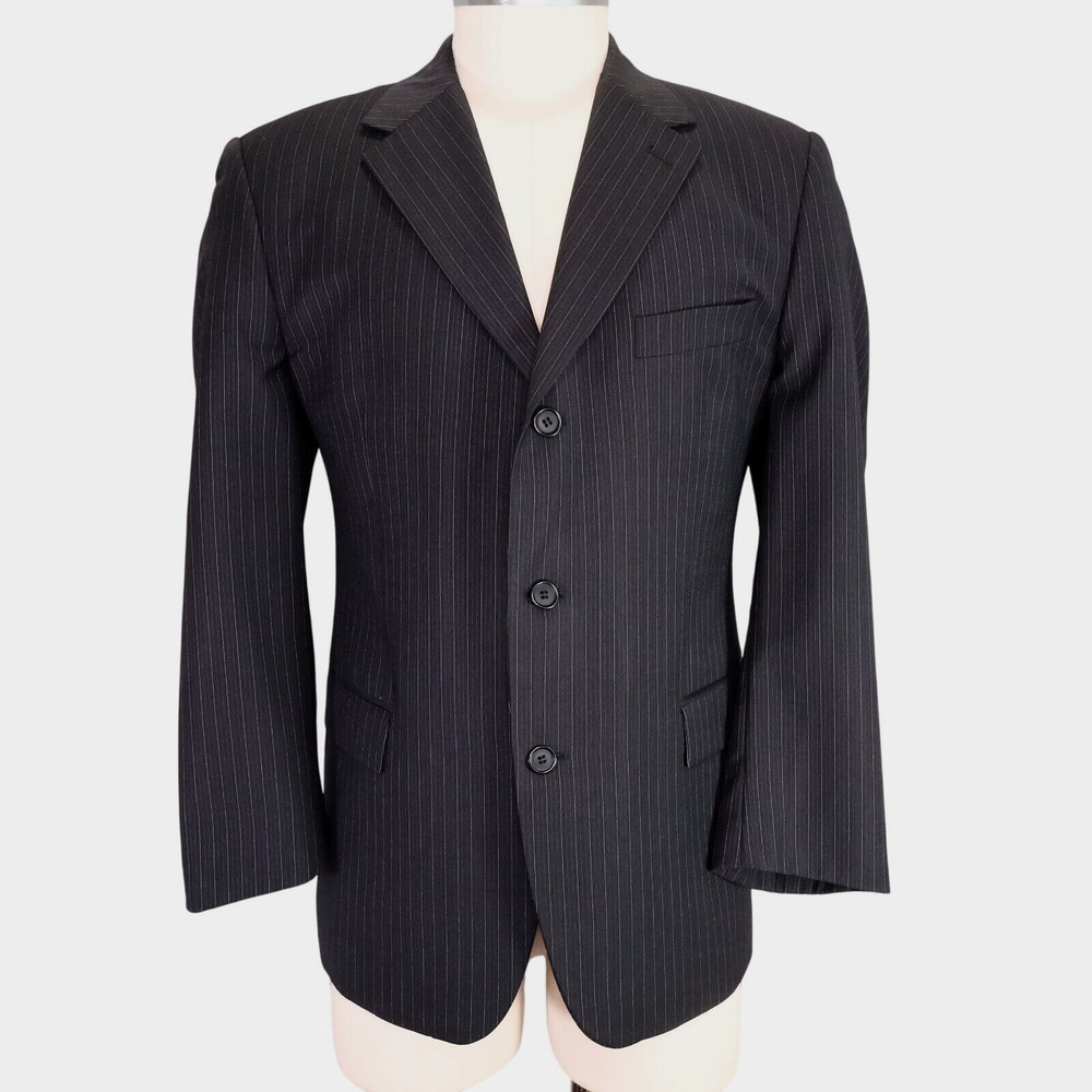 Ungaro Homme Sport Coat Mens 42R Wool Black Pinstripe Jacket Blazer 3 Button